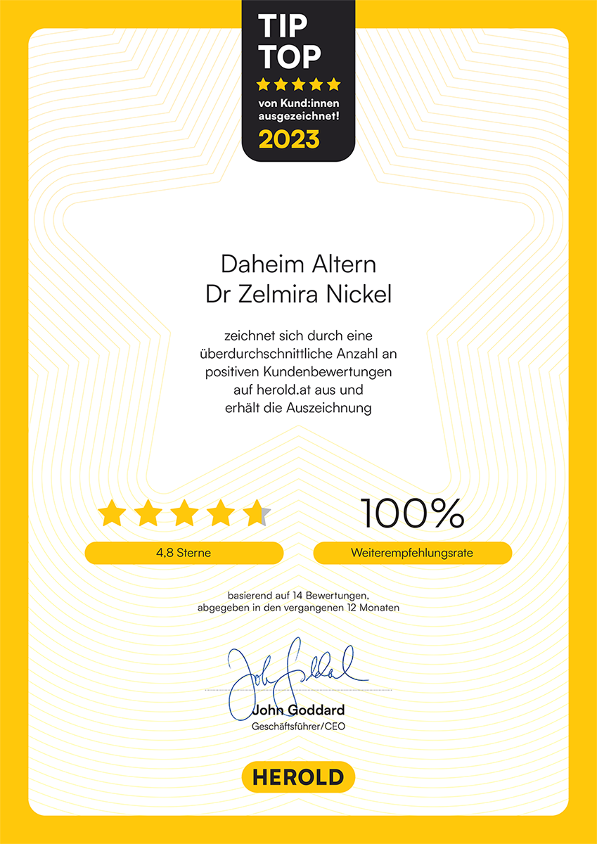 TIP-TOP Qualitätsurkunde 2024 – Daheim Altern